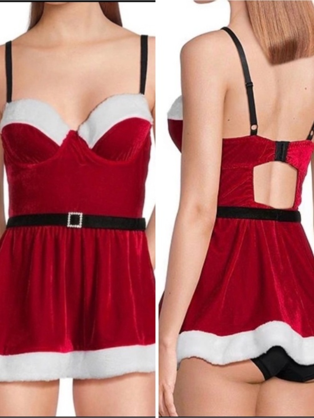 NWT CinemaEtoile Sexy Santa Sweetheart Neck Padded Cup Stretch Velvet Sherpa-S